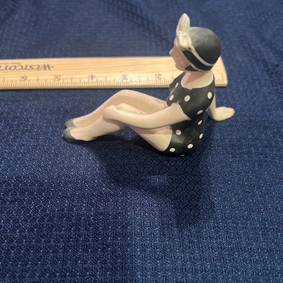 Retro Bathing Beauty 1920’s Flapper in Blue & White Polka Dot Swimsuit and Cap - Picture 5 of 5